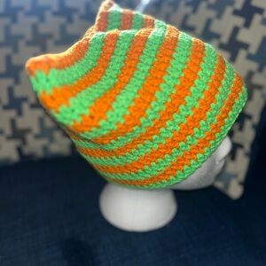 Striped Orange and Green Kids Beanie